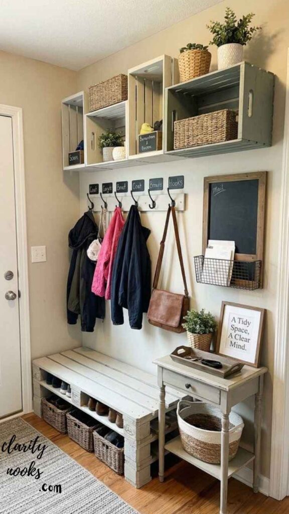 DIY Entryway Bench from Repurposed Wood Crates