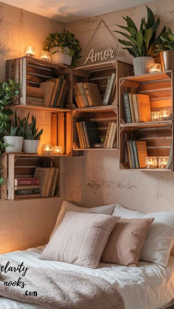 Use Wooden Crates as Bedside Nightstands