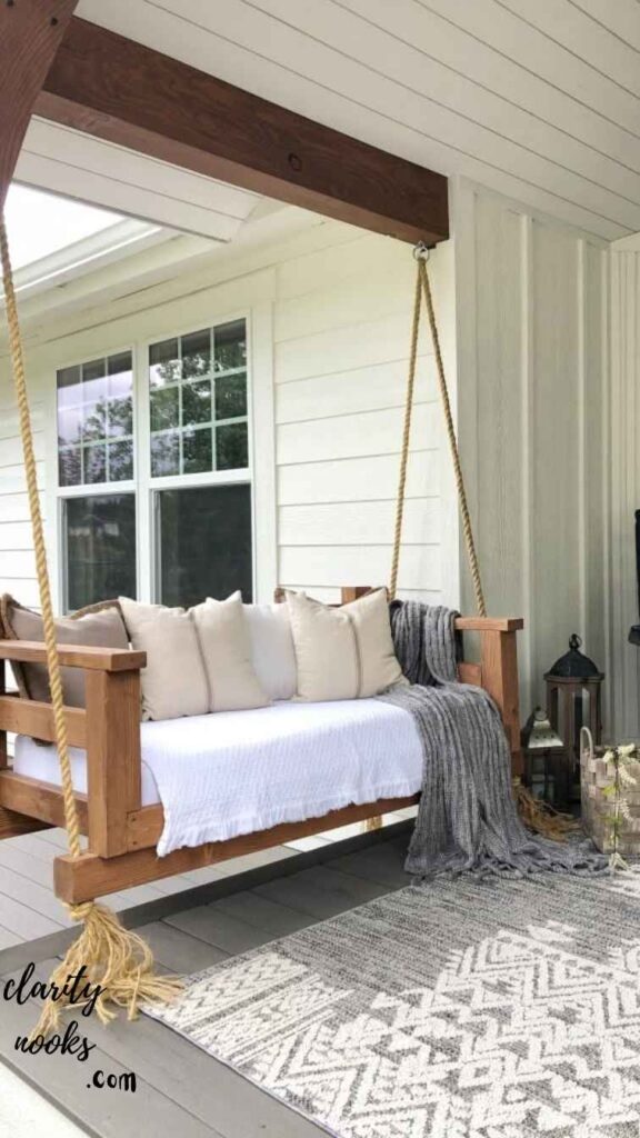 Add a Wooden Porch Swing or Hanging Chair