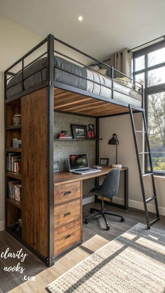 Loft Bed With a Built-In Workspace Underneath