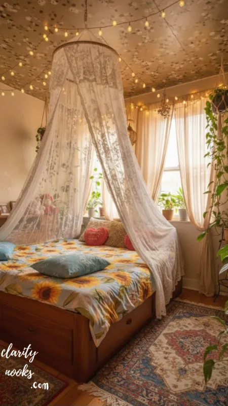 Ceiling-Mounted Embroidery Hoop Canopy