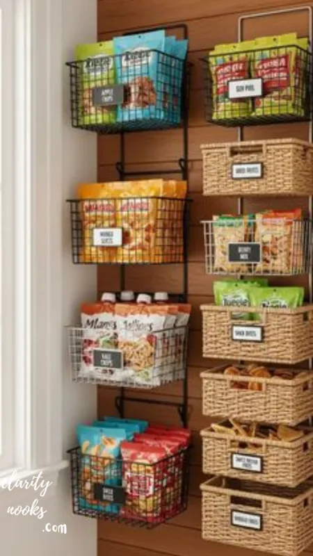 Create a Dedicated Snack Station with Bins and Baskets