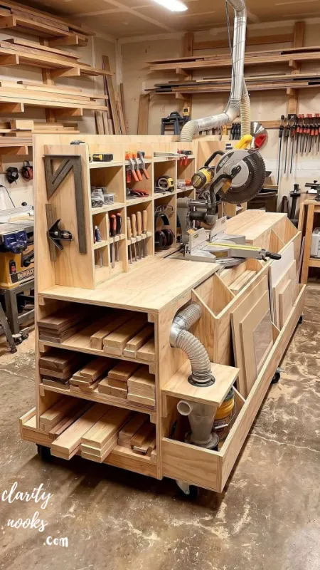 Dedicated Miter Saw Station With Integrated Outfeed Wings