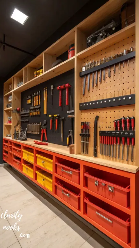 Pegboard + Cabinet Combo Wall Best of Both Storage Worlds