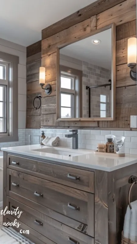 Rustic Wood Frame Bathroom Mirror