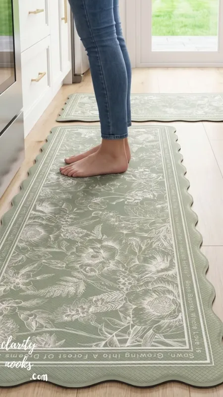 Stenciled Outdoor Rug Refreshed as Kitchen Mat
