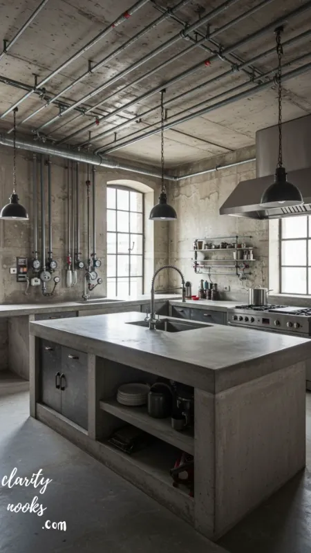 Concrete Countertop Island with Pipe Legs