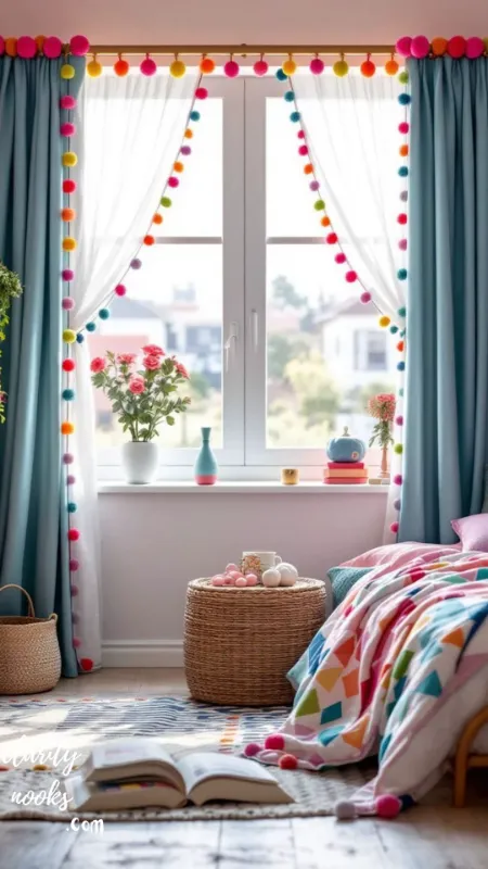 Fabric Pom-Pom Curtains and Mobiles