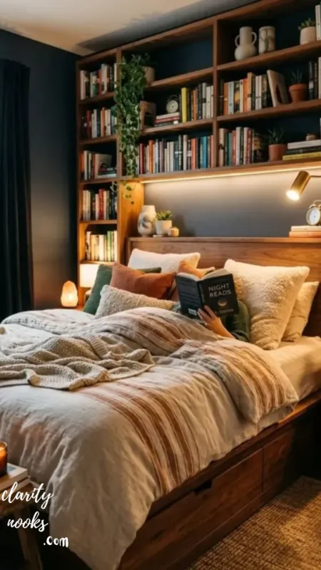 Headboard-Integrated Bookshelf
