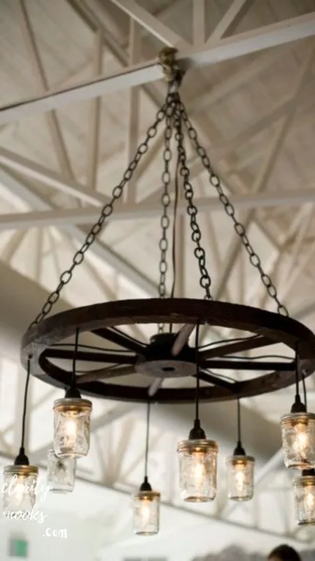 Mason Jar and Wagon Wheel Lighting