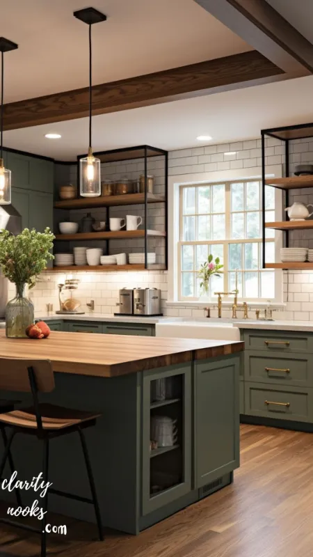Painted Base Cabinet Island with Open Shelving
