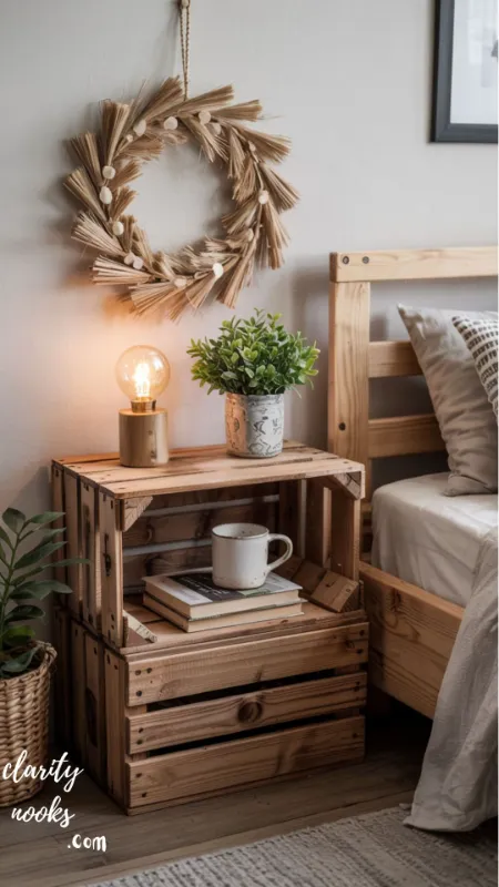 Wooden Crate Nightstand Lamp
