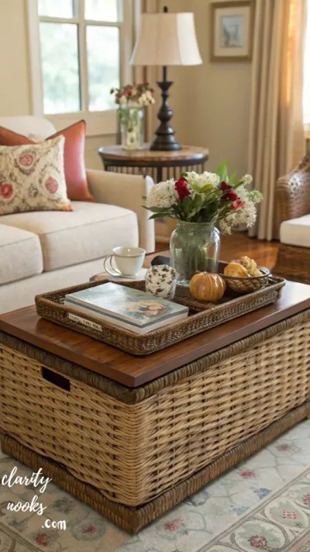 Woven Basket Base with Blanket Ladder Accent